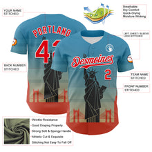 Загрузить изображение в средство просмотра галереи, Custom Blue Fire Red-White 3D Pattern Design Patriotic American Symbol Golden Gate Bridge And Statue of Liberty Authentic Baseball Jersey
