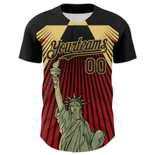 Загрузить изображение в средство просмотра галереи, Custom Black Red-Old Gold 3D Pattern Design Patriotic American Symbol Statue of Liberty Authentic Baseball Jersey
