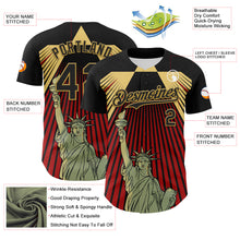 Загрузить изображение в средство просмотра галереи, Custom Black Red-Old Gold 3D Pattern Design Patriotic American Symbol Statue of Liberty Authentic Baseball Jersey
