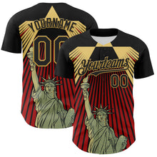 Загрузить изображение в средство просмотра галереи, Custom Black Red-Old Gold 3D Pattern Design Patriotic American Symbol Statue of Liberty Authentic Baseball Jersey
