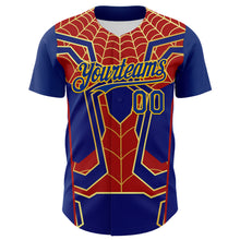 Загрузить изображение в средство просмотра галереи, Custom Royal Yellow 3D Pattern Design Superhero Spiderman Authentic Baseball Jersey
