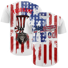 Laden Sie das Bild in den Galerie-Viewer, Custom White USA Flag Fire Red-Black 3D Patriotic Skull Authentic Baseball Jersey
