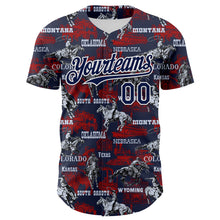Загрузить изображение в средство просмотра галереи, Custom Navy White 3D Pattern Design Patriotic American Spirit Rodeo Cowboy Authentic Baseball Jersey
