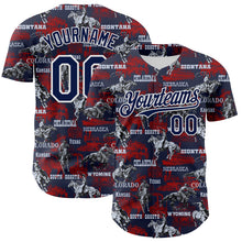 Загрузить изображение в средство просмотра галереи, Custom Navy White 3D Pattern Design Patriotic American Spirit Rodeo Cowboy Authentic Baseball Jersey
