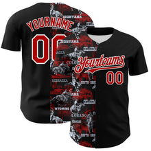 Загрузить изображение в средство просмотра галереи, Custom Black Red-White 3D Pattern Design Patriotic American Spirit Rodeo Cowboy Authentic Baseball Jersey
