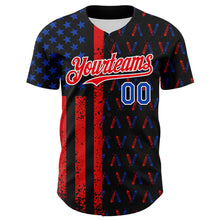 Laden Sie das Bild in den Galerie-Viewer, Custom Black Thunder Blue Fire Red-White 3D Patriotic American Flag Authentic Baseball Jersey
