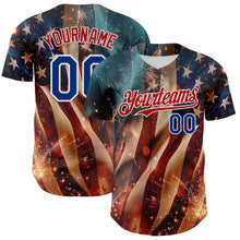Laden Sie das Bild in den Galerie-Viewer, Custom Blue Royal Red-White 3D Patriotic American Flag Authentic Baseball Jersey
