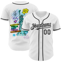 Load image into Gallery viewer, Custom White Black 3D Pattern Design Patriotic American Symbol Statue of Liberty Authentic Baseball Jersey
