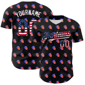 Custom Black USA Flag-White 3D Patriotic American Flag Authentic Baseball Jersey
