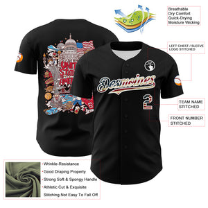 Custom Black Vintage USA Flag-White 3D Patriotic American Symbol Authentic Baseball Jersey