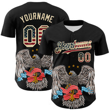 Laden Sie das Bild in den Galerie-Viewer, Custom Black Vintage USA Flag-Cream 3D Patriotic American Symbol Eagle Authentic Baseball Jersey

