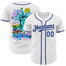 Load image into Gallery viewer, Custom White Royal 3D Pattern Design Patriotic American Symbol Statue of Liberty Authentic Baseball Jersey

