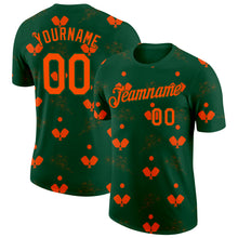 Load image into Gallery viewer, Custom Green Orange 3D Pickleball Paddles Balls Floral Performance T-Shirt
