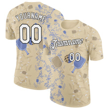 Laden Sie das Bild in den Galerie-Viewer, Custom Cream White-Black 3D Pickleball Paddles Balls Floral Performance T-Shirt
