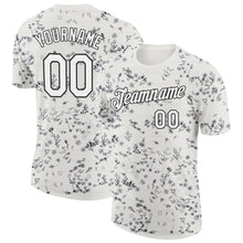 Laden Sie das Bild in den Galerie-Viewer, Custom Cream White-Black 3D Pickleball Paddles Balls Floral Performance T-Shirt
