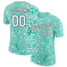 Load image into Gallery viewer, Custom Green White-Black 3D Pickleball Paddles Balls Floral Performance T-Shirt
