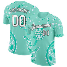 Загрузить изображение в средство просмотра галереи, Custom Green White-Black 3D Pickleball Paddles Balls Floral Performance T-Shirt
