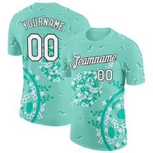 Загрузить изображение в средство просмотра галереи, Custom Green White-Black 3D Pickleball Paddles Balls Floral Performance T-Shirt
