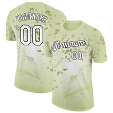 Загрузить изображение в средство просмотра галереи, Custom Green White-Black 3D Pickleball Paddles Balls Floral Performance T-Shirt
