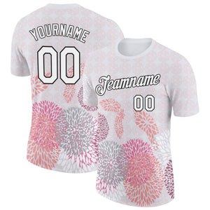Custom White Black 3D Pickleball Paddles Balls Floral Performance T-Shirt