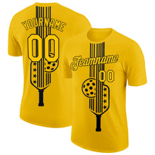 Laden Sie das Bild in den Galerie-Viewer, Custom Yellow Black 3D Pickleball Paddles Balls Performance T-Shirt

