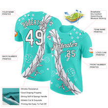 Загрузить изображение в средство просмотра галереи, Custom Green White-Black 3D Pickleball Paddles Balls Floral Performance T-Shirt
