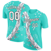 Загрузить изображение в средство просмотра галереи, Custom Green White-Black 3D Pickleball Paddles Balls Floral Performance T-Shirt
