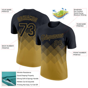 Custom Black Old Gold 3D Pattern Design Gradient Square Shapes Performance T-Shirt