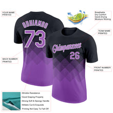 Load image into Gallery viewer, Custom Black Medium Purple-White 3D Pattern Design Gradient Square Shapes Performance T-Shirt
