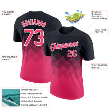 Custom Black Neon Pink-White 3D Pattern Design Gradient Square Shapes Performance T-Shirt