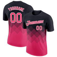 Load image into Gallery viewer, Custom Black Neon Pink-White 3D Pattern Design Gradient Square Shapes Performance T-Shirt
