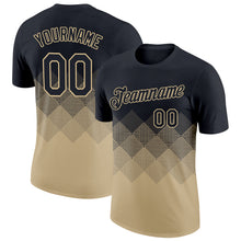 Load image into Gallery viewer, Custom Black Vegas Gold 3D Pattern Design Gradient Square Shapes Performance T-Shirt
