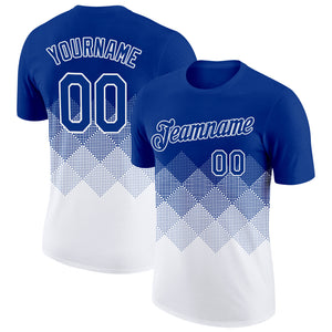 Custom Royal White 3D Pattern Design Gradient Square Shapes Performance T-Shirt