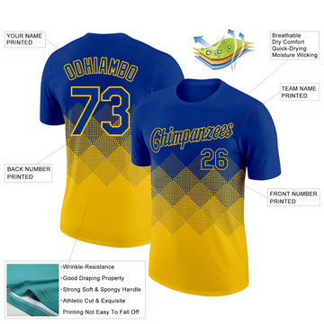Custom Royal Yellow 3D Pattern Design Gradient Square Shapes Performance T-Shirt