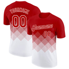 Laden Sie das Bild in den Galerie-Viewer, Custom Red White 3D Pattern Design Gradient Square Shapes Performance T-Shirt
