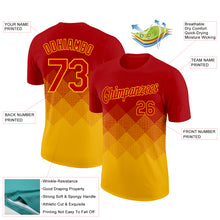 Загрузить изображение в средство просмотра галереи, Custom Red Gold 3D Pattern Design Gradient Square Shapes Performance T-Shirt
