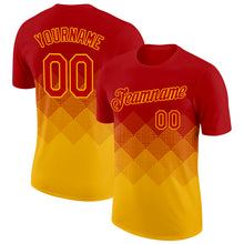 Загрузить изображение в средство просмотра галереи, Custom Red Gold 3D Pattern Design Gradient Square Shapes Performance T-Shirt
