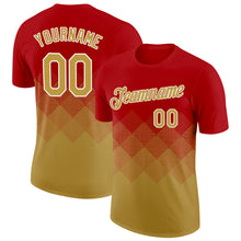 Загрузить изображение в средство просмотра галереи, Custom Red Old Gold-White 3D Pattern Design Gradient Square Shapes Performance T-Shirt
