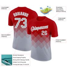 Загрузить изображение в средство просмотра галереи, Custom Red Gray-White 3D Pattern Design Gradient Square Shapes Performance T-Shirt
