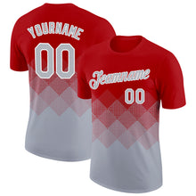 Загрузить изображение в средство просмотра галереи, Custom Red Gray-White 3D Pattern Design Gradient Square Shapes Performance T-Shirt

