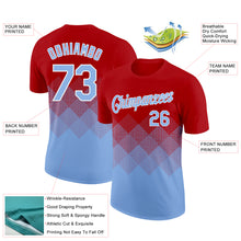 Загрузить изображение в средство просмотра галереи, Custom Red Light Blue-White 3D Pattern Design Gradient Square Shapes Performance T-Shirt

