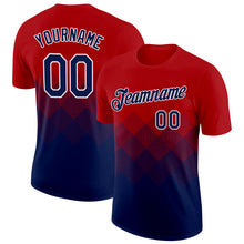 Загрузить изображение в средство просмотра галереи, Custom Red Navy-White 3D Pattern Design Gradient Square Shapes Performance T-Shirt
