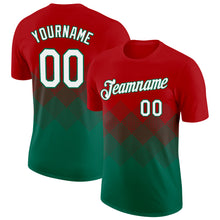 Загрузить изображение в средство просмотра галереи, Custom Red White-Kelly Green 3D Pattern Design Gradient Square Shapes Performance T-Shirt
