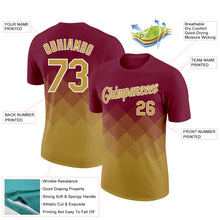 Load image into Gallery viewer, Custom Crimson Old Gold-White 3D Pattern Design Gradient Square Shapes Performance T-Shirt
