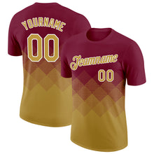 Load image into Gallery viewer, Custom Crimson Old Gold-White 3D Pattern Design Gradient Square Shapes Performance T-Shirt
