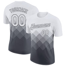 Load image into Gallery viewer, Custom White Steel Gray 3D Pattern Design Gradient Square Shapes Performance T-Shirt
