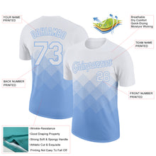 Load image into Gallery viewer, Custom White Light Blue 3D Pattern Design Gradient Square Shapes Performance T-Shirt
