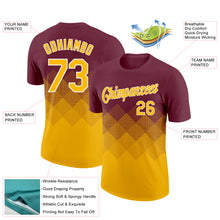 Load image into Gallery viewer, Custom Burgundy Gold-White 3D Pattern Design Gradient Square Shapes Performance T-Shirt
