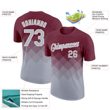 Load image into Gallery viewer, Custom Burgundy Gray-White 3D Pattern Design Gradient Square Shapes Performance T-Shirt
