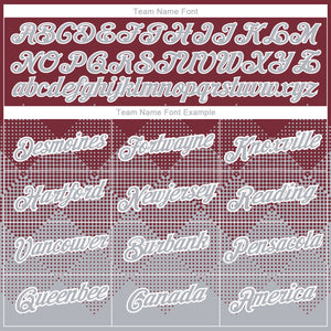 Custom Burgundy Gray-White 3D Pattern Design Gradient Square Shapes Performance T-Shirt
